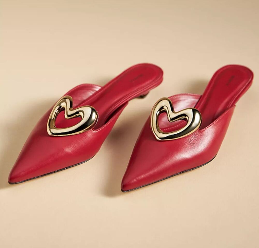 Anthropologie Maeve Heart Mule Heels in Red Size EU 37